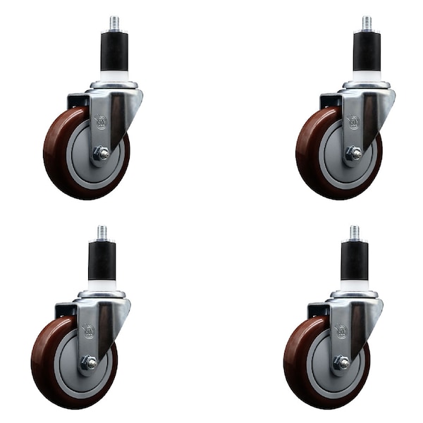 Service Caster 4'' SS Maroon Poly Wheel Swivel 1-1/2'' Expanding Stem Caster Set, 4PK SCC-SSEX20S414-PPUB-MRN-112-4 - main